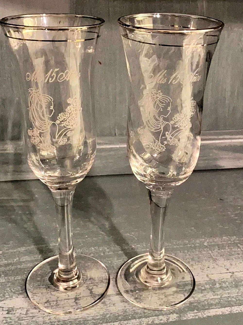 Etched Champagne Flutes Clear Pair